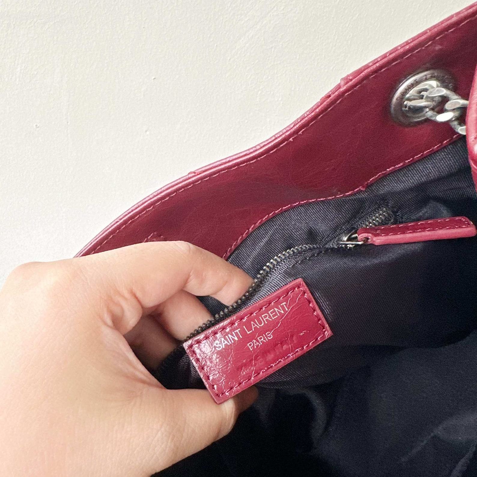 Vintage Yves Saint Laurent Maroon YSL Shoulder Bag Timeless Elegance