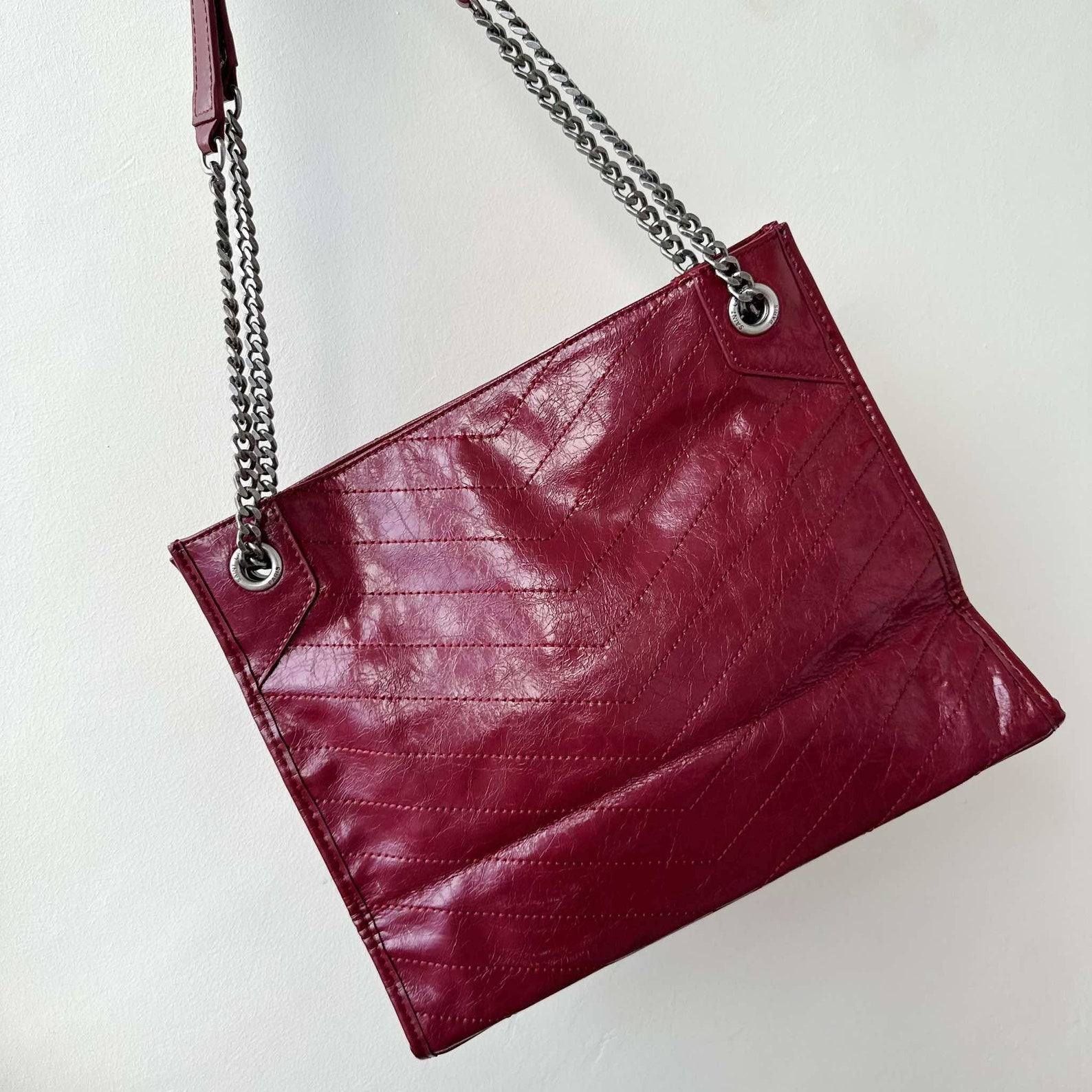 Vintage Yves Saint Laurent Maroon YSL Shoulder Bag Timeless Elegance