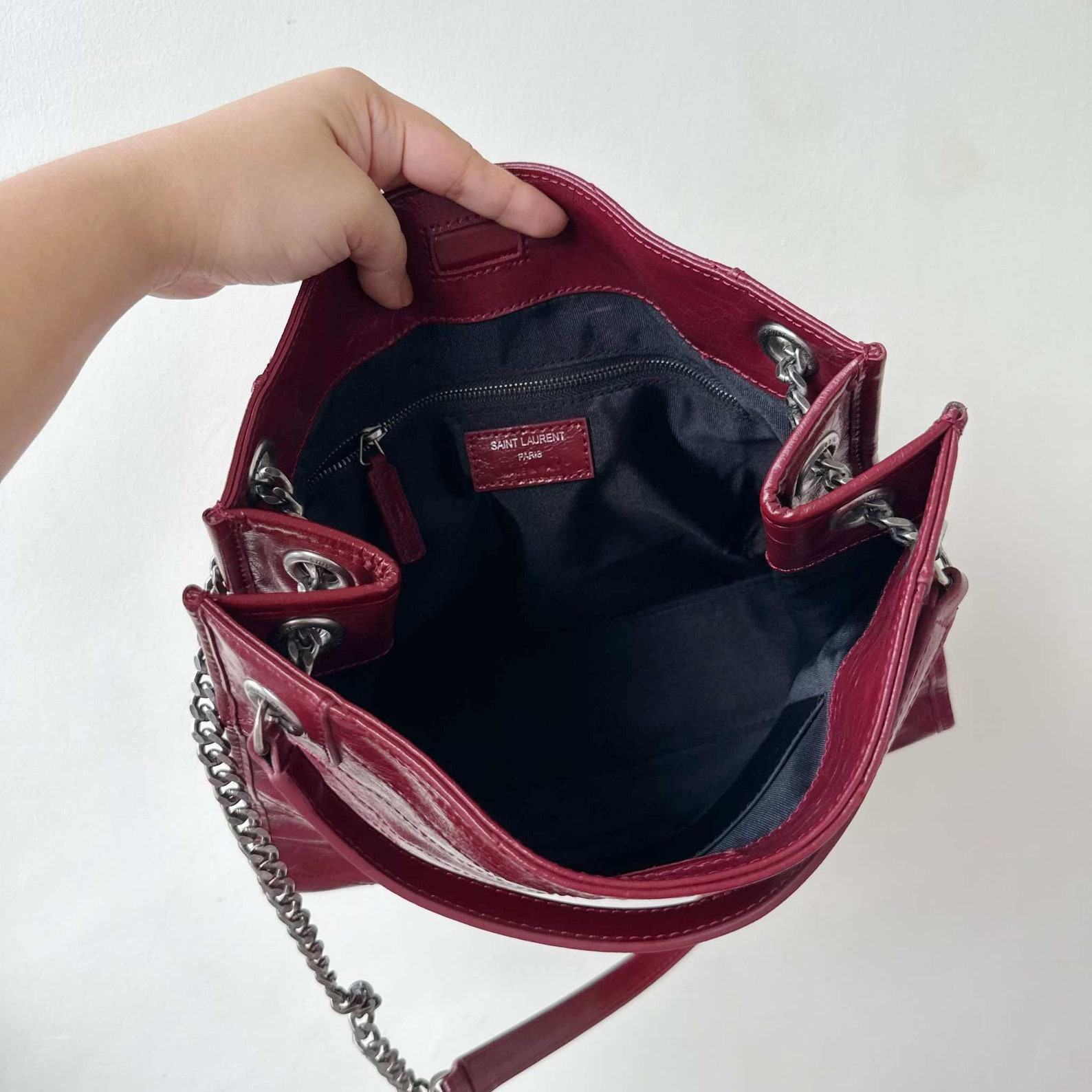 Vintage Yves Saint Laurent Maroon YSL Shoulder Bag Timeless Elegance