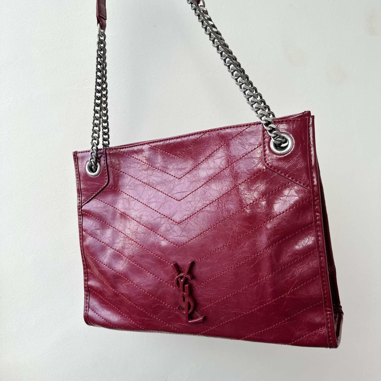 Vintage Yves Saint Laurent Maroon YSL Shoulder Bag Timeless Elegance