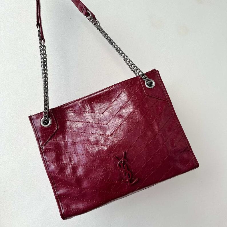 Vintage Yves Saint Laurent Maroon YSL Shoulder Bag Timeless Elegance