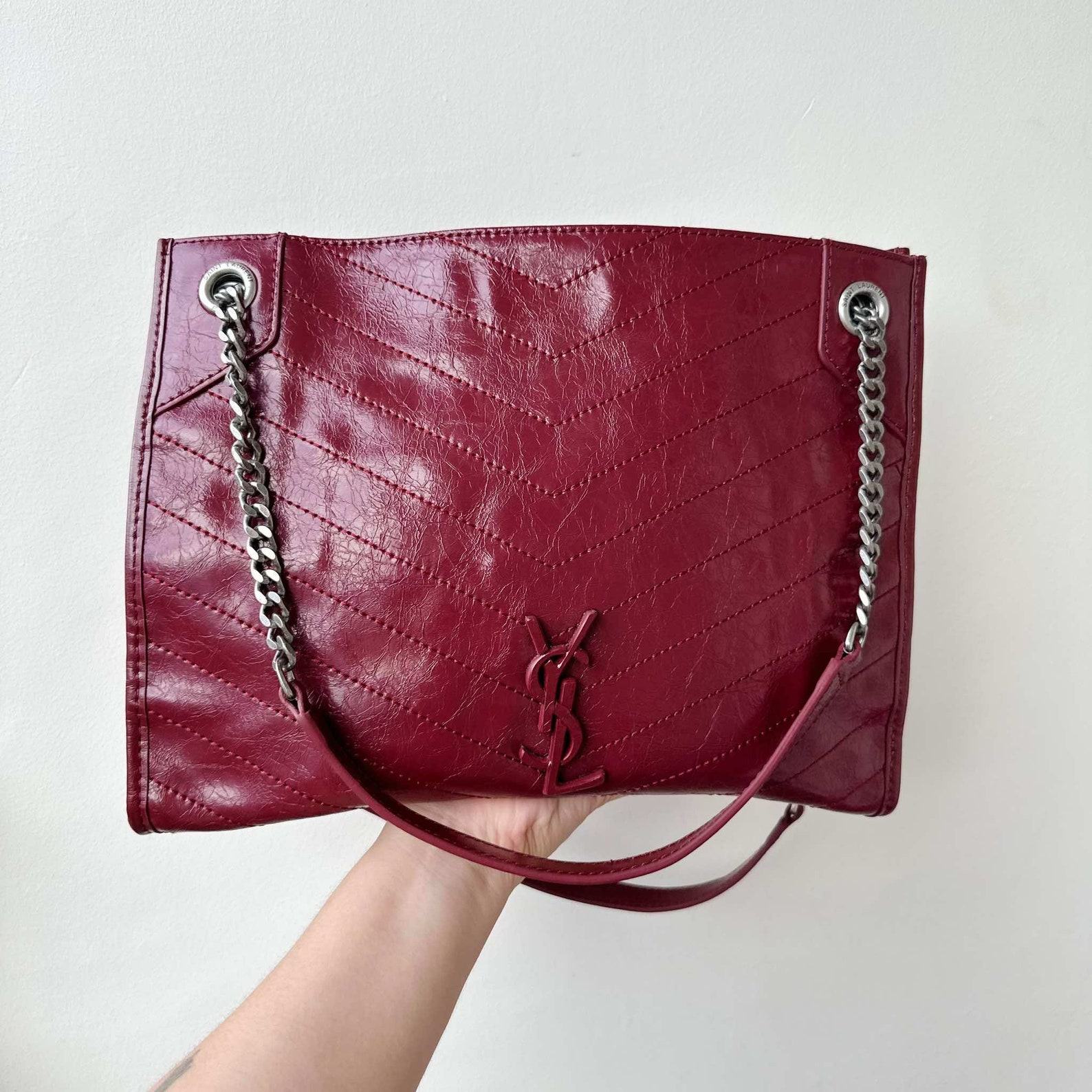 Vintage Yves Saint Laurent Maroon YSL Shoulder Bag Timeless Elegance