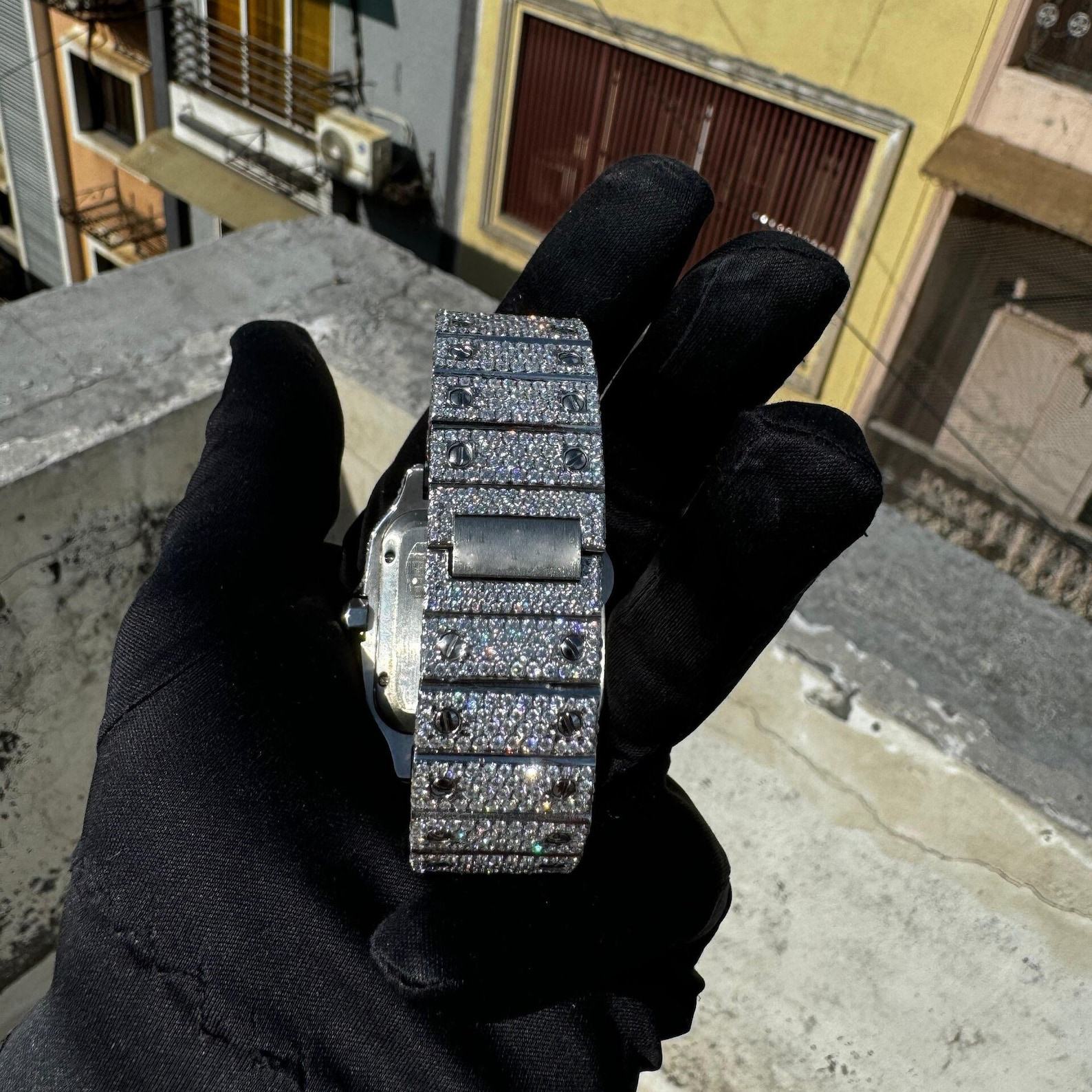 VVS Moissanite Diamond Automatic Movement Watch Burst Down Wristwatch, Fully Iced Out Handmade Stainless Steel Timepiece