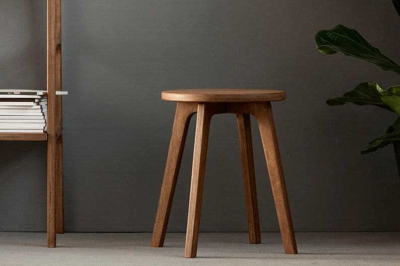 Walnut Wood Stool Versatile Scandinavian Side Table, Plant Stand, and Mid-Century Home Decor