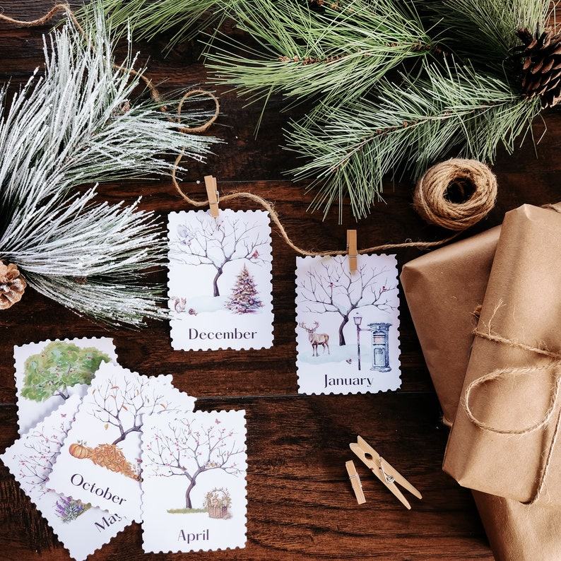 Watercolor Months of the Year Montessori Cards Engage in Time Exploration