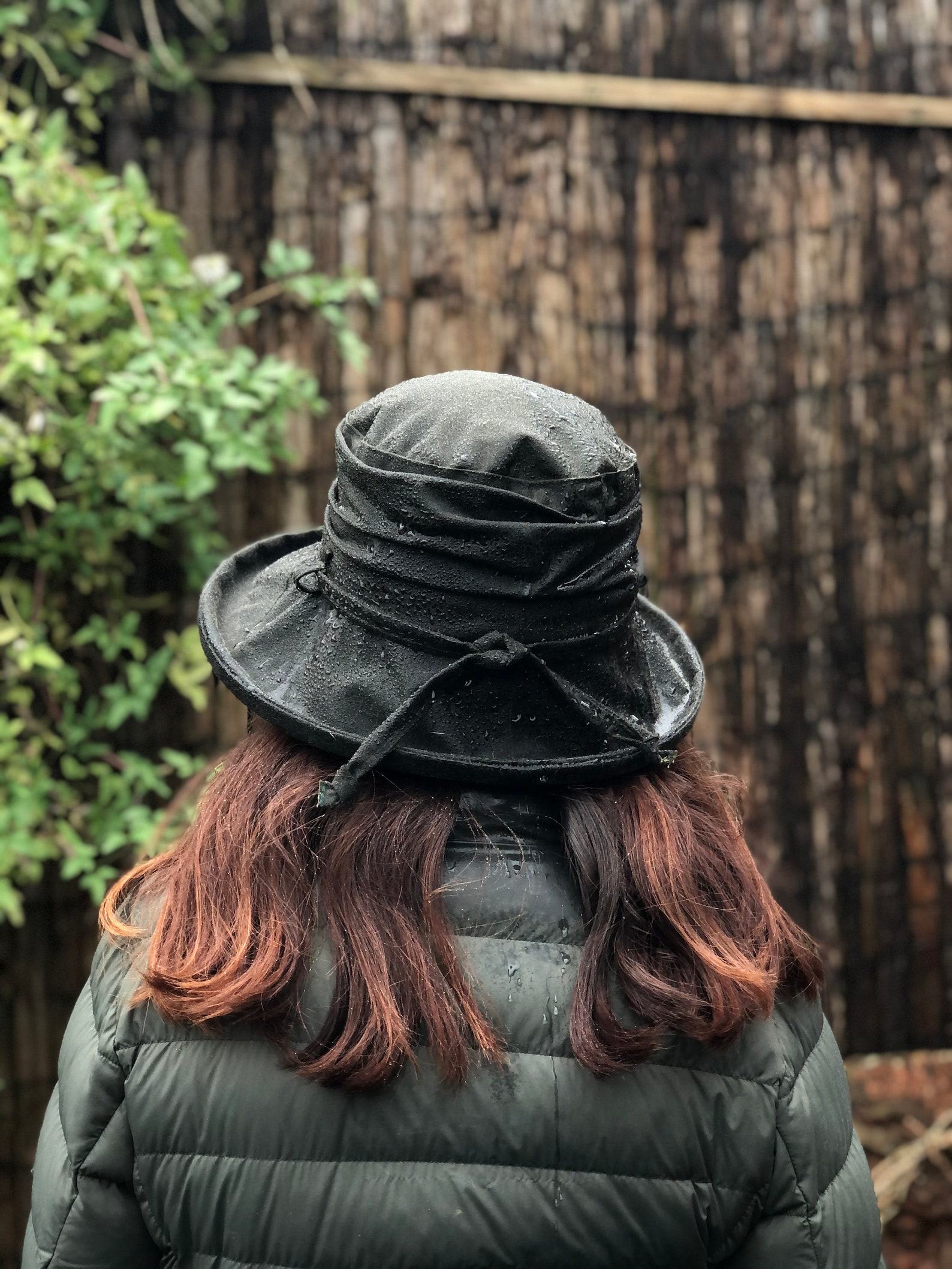 Waterproof Wonder Dark Olive British Waxed Cotton Rain Hat for Women - Image 3