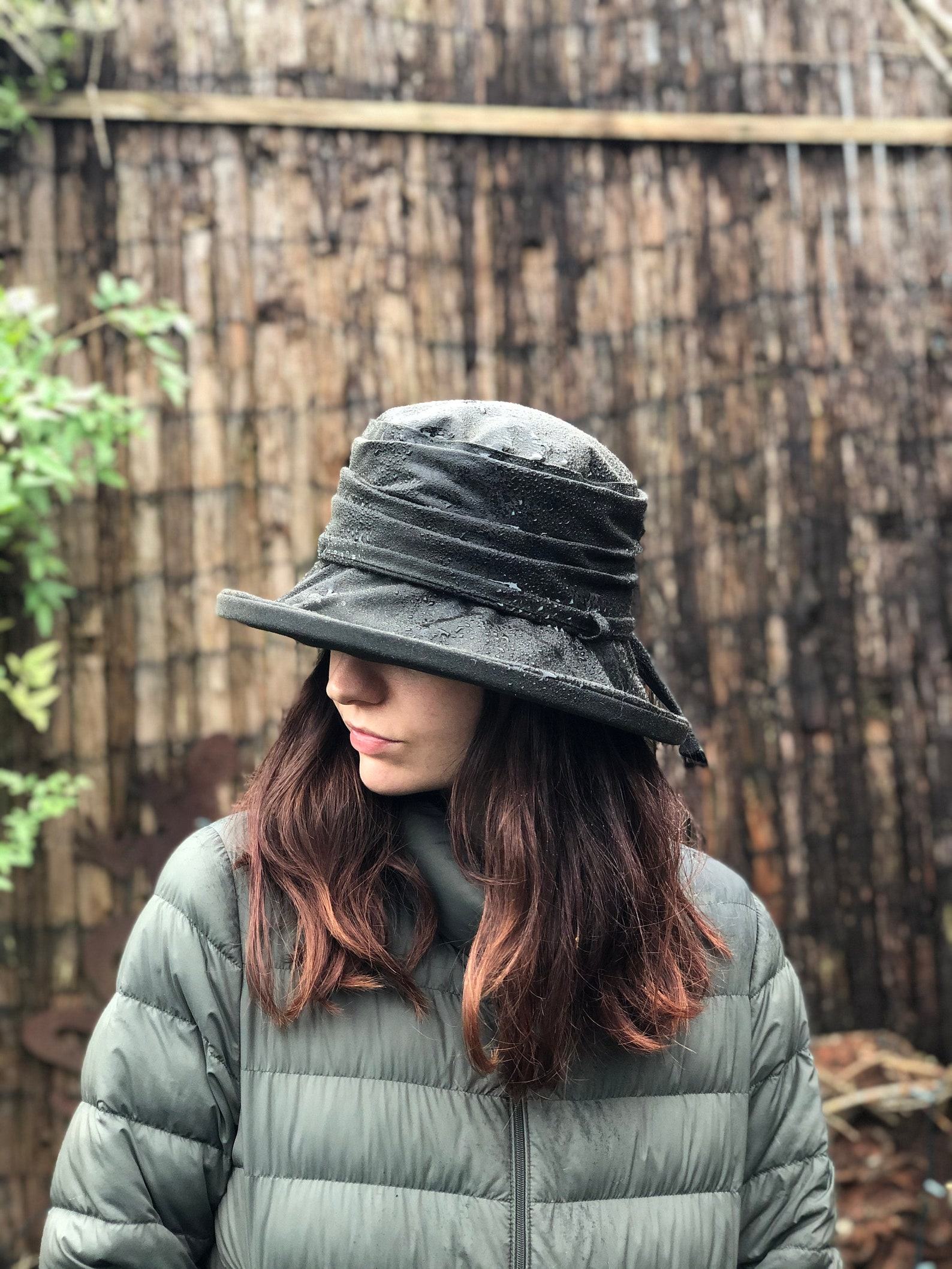 Waterproof Wonder Dark Olive British Waxed Cotton Rain Hat for Women - Image 2