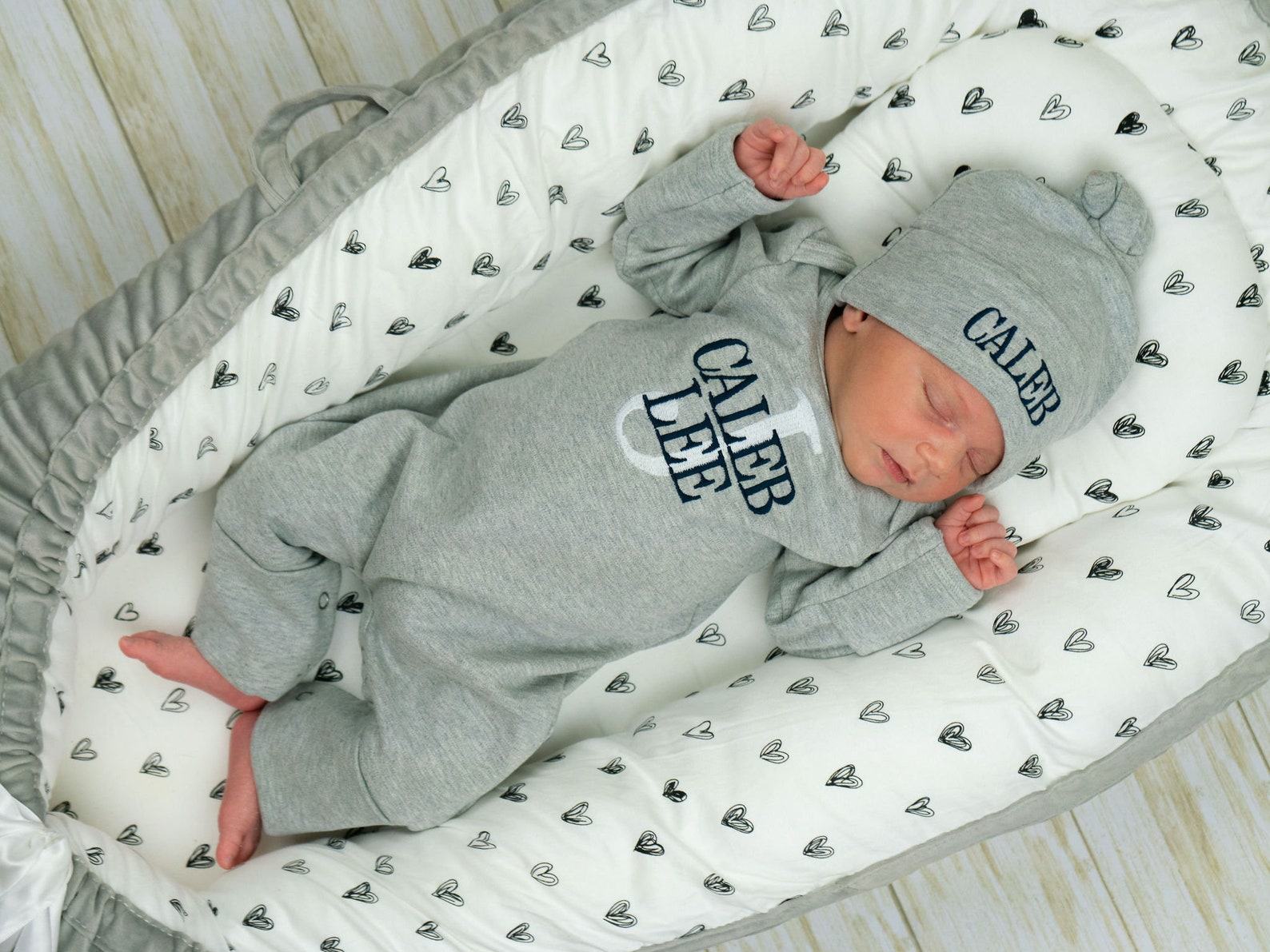 Welcome Home, Little Prince Monogrammed Footie for Newborn Photos and Baby Showers - Image 4