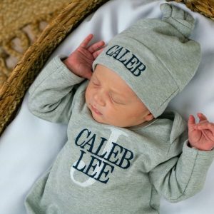 Welcome Home, Little Prince Monogrammed Footie for Newborn Photos and Baby Showers