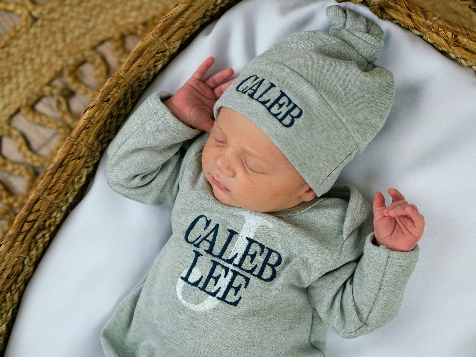 Welcome Home, Little Prince Monogrammed Footie for Newborn Photos and Baby Showers - Image 2