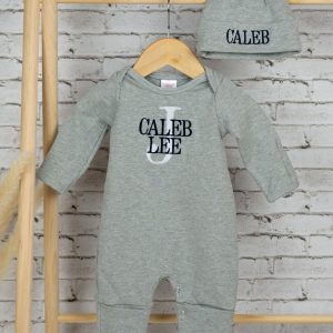 Welcome Home, Little Prince Monogrammed Footie for Newborn Photos and Baby Showers