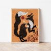 Whimsical Cottagecore Folk Art Print “The Fox and the Crow” – Gothic Forest Illustration for Witchy Decor