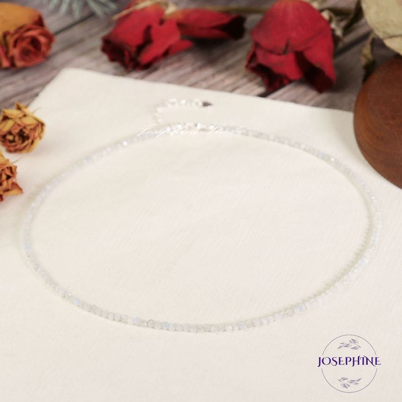 White Moonstone Beaded Choker Minimalist, Dainty, and Healing