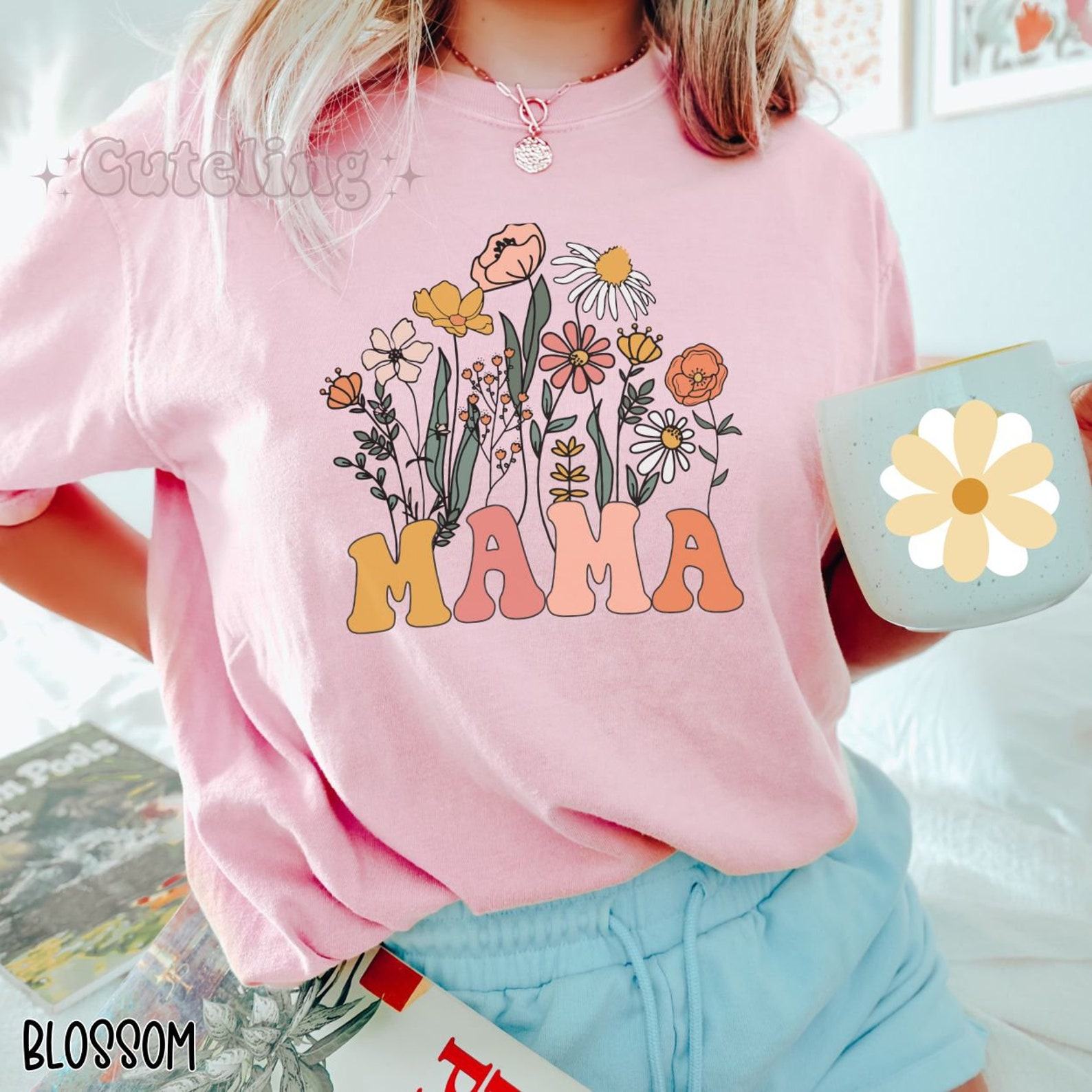 Wildflower Mama Comfort Colors Retro Mom T-Shirt, Interesting  Mother’s Day Item