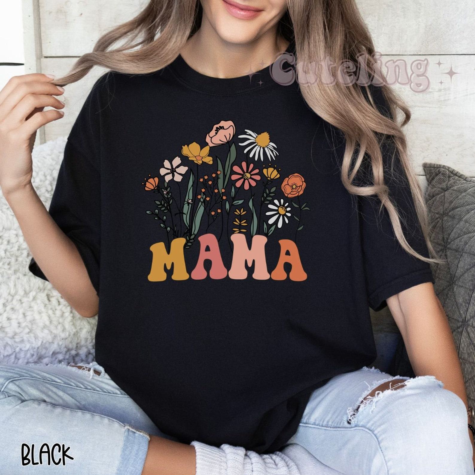 Wildflower Mama Comfort Colors Retro Mom T-Shirt, Interesting  Mother’s Day Item