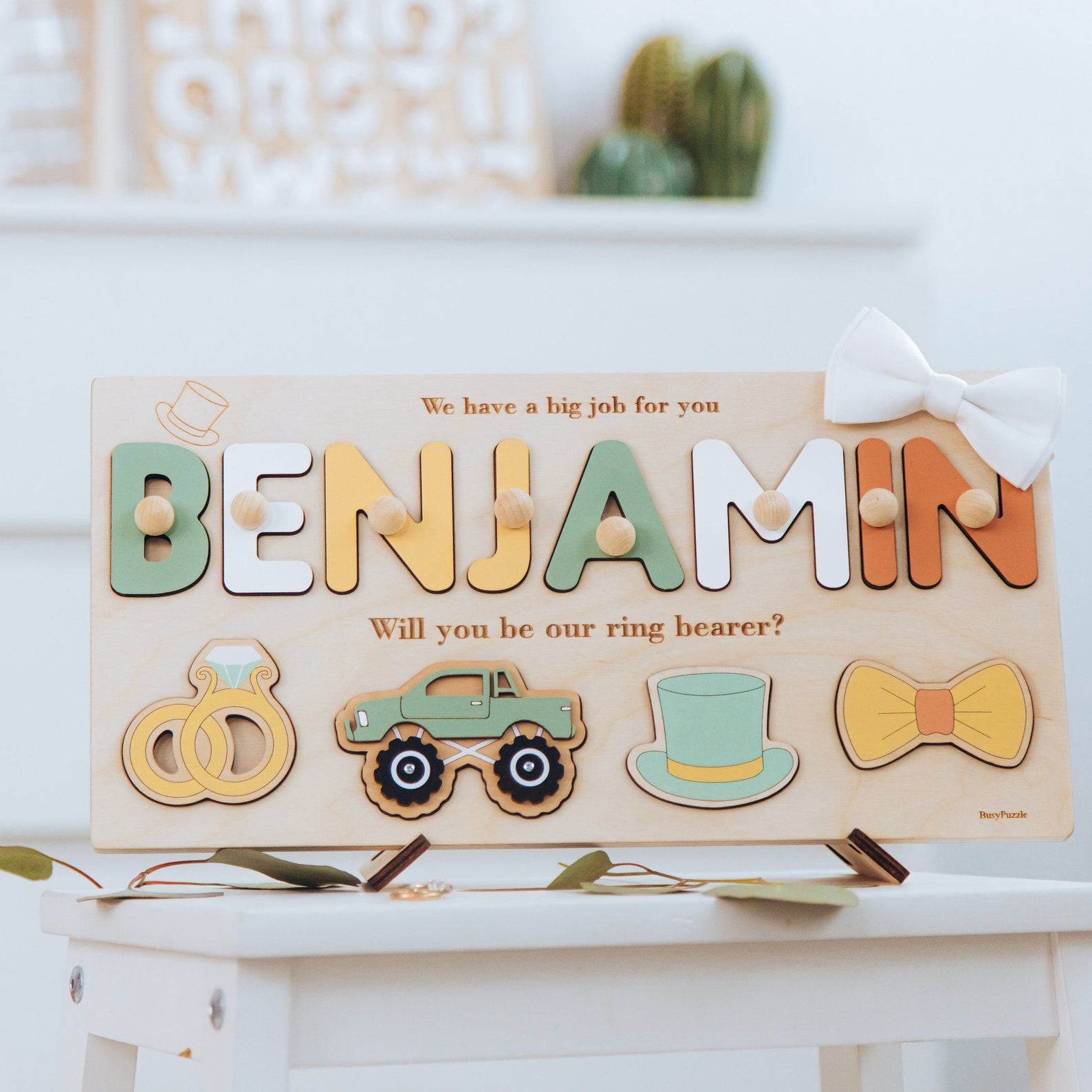 Will You Be My Ring Bearer Personalized Name Puzzle – Unique Wedding Proposal Present for Boys & Flower Girls