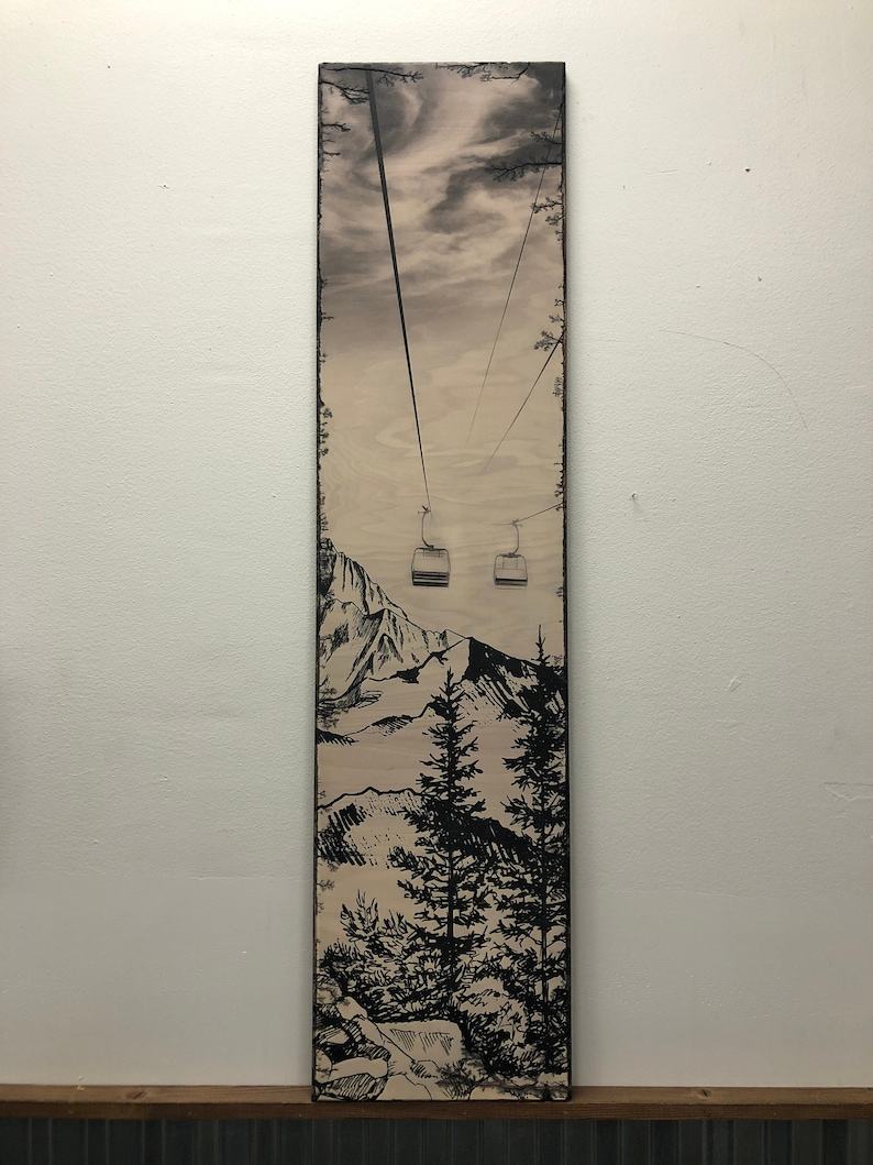Winter Chairlift Artwork Capture the Thrill of the Slopes with Our Wood Art