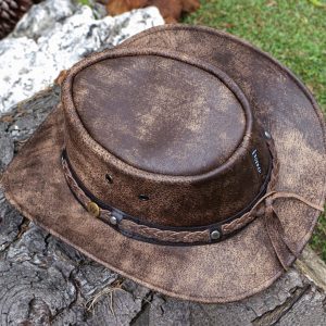 Wombat Foldable Leather Hat The Wilds Full Grain Leather Unisex Cowboy Hat for Trekking and the Australian Bush