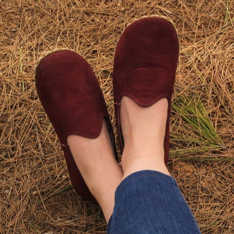 Women’s Grounding Shoes  Burgundy Nubuck Copper Sole – Earth Connection Comfort