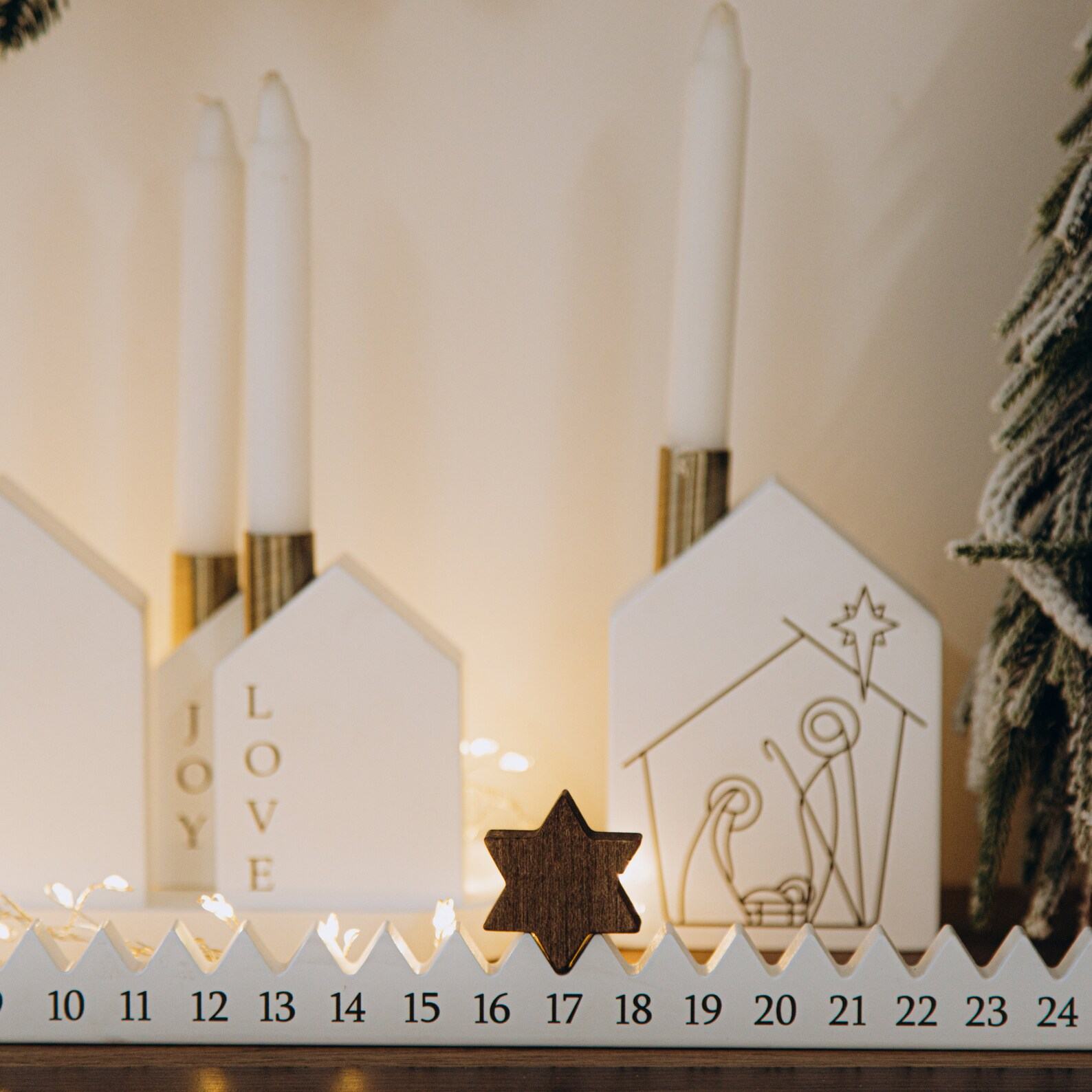 Wooden Advent Candle Holder House – Christmas Countdown Centerpiece – Holiday Home Decor – Handmade Present