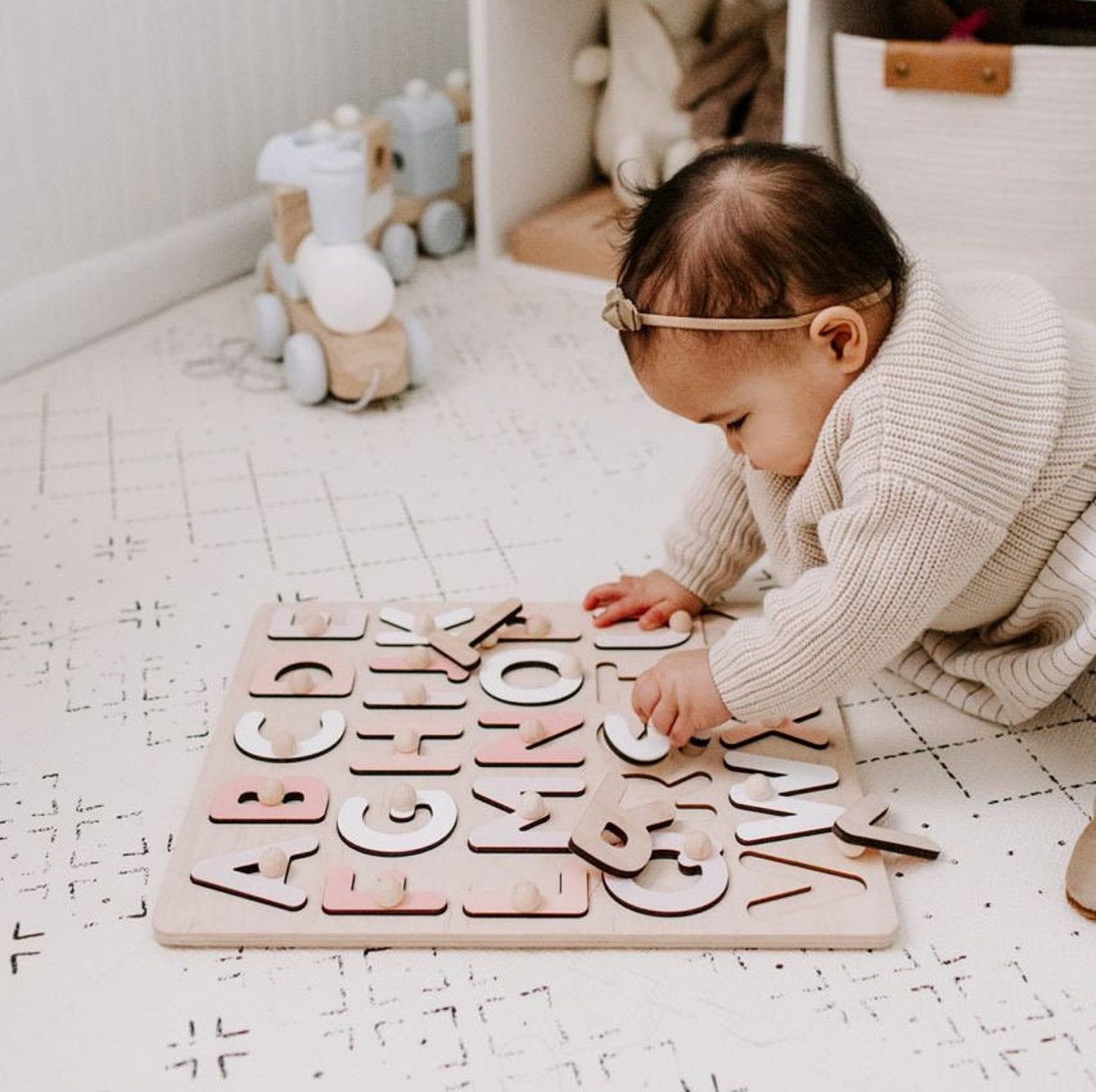 Wooden Alphabet Puzzle for Girls  Christmas Present – Learn & Play ABCs!