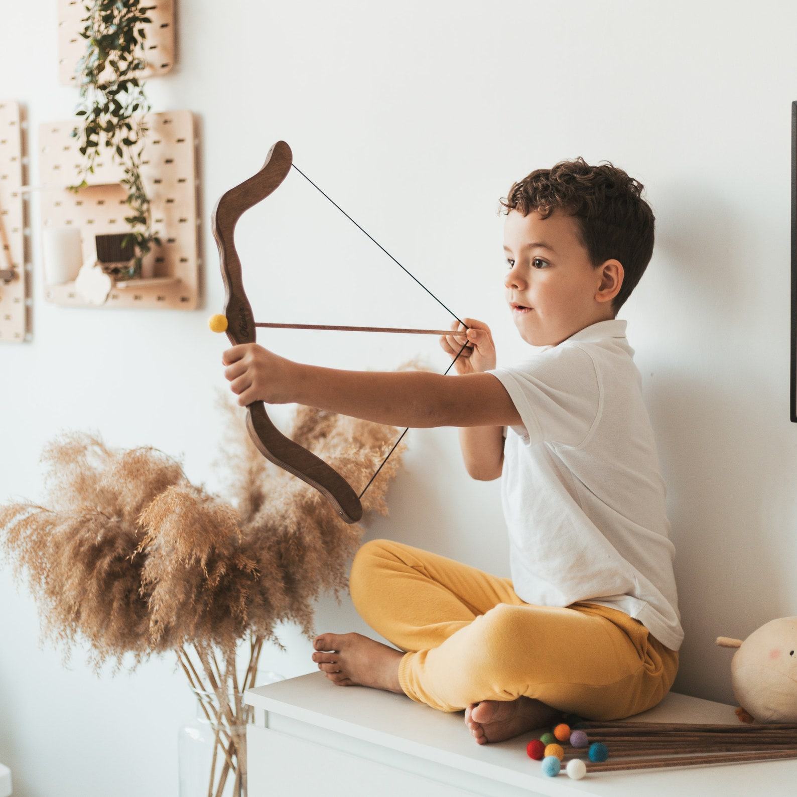 Wooden Archery Set for Kids – Safe Outdoor Toy Bow & Arrow – Engraved Bow – Waldorf Inspired Present