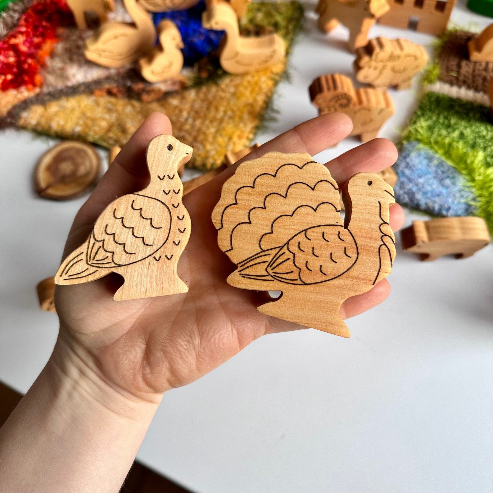 Wooden Farm Animal Toy Set 25 Domestic Animals and Birds for Imaginative Play