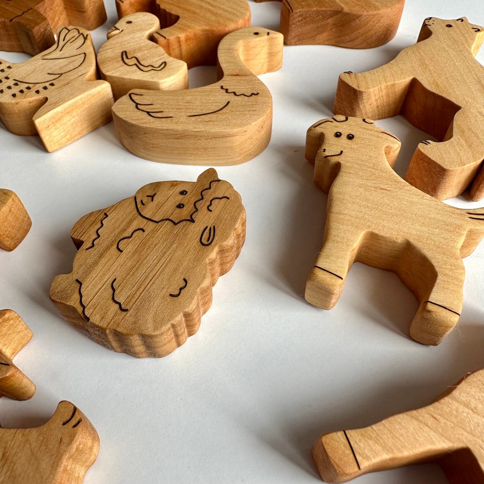 Wooden Farm Animal Toy Set 25 Domestic Animals and Birds for Imaginative Play