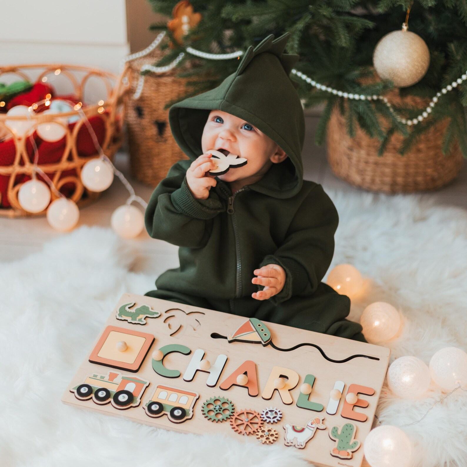 Wooden Pastel Busy Board – Montessori Activity Toy | Personalized Baby Present & Easter Basket Stuffer