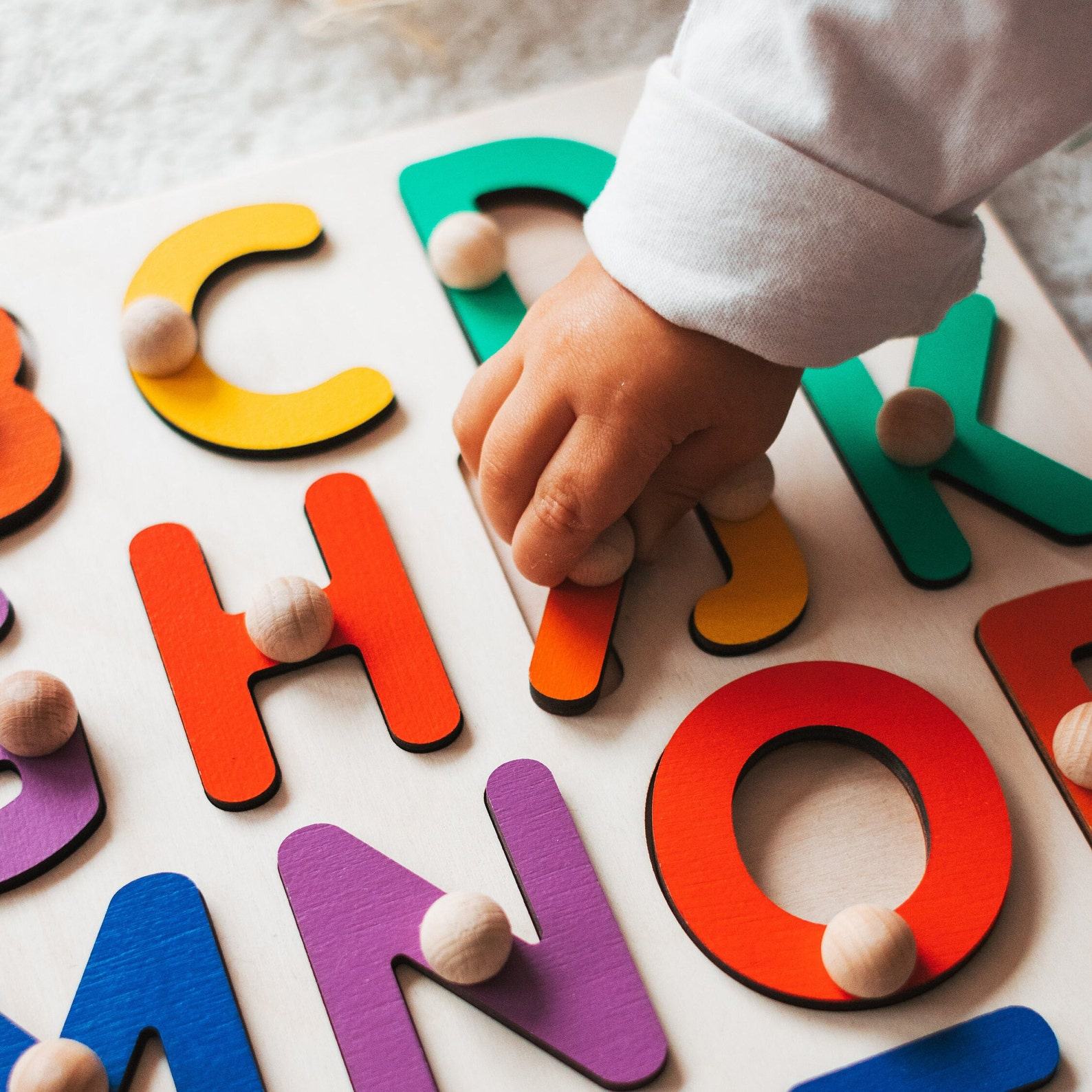 Wooden Rainbow Alphabet Puzzle – Montessori ABC Learning Toy for Toddlers