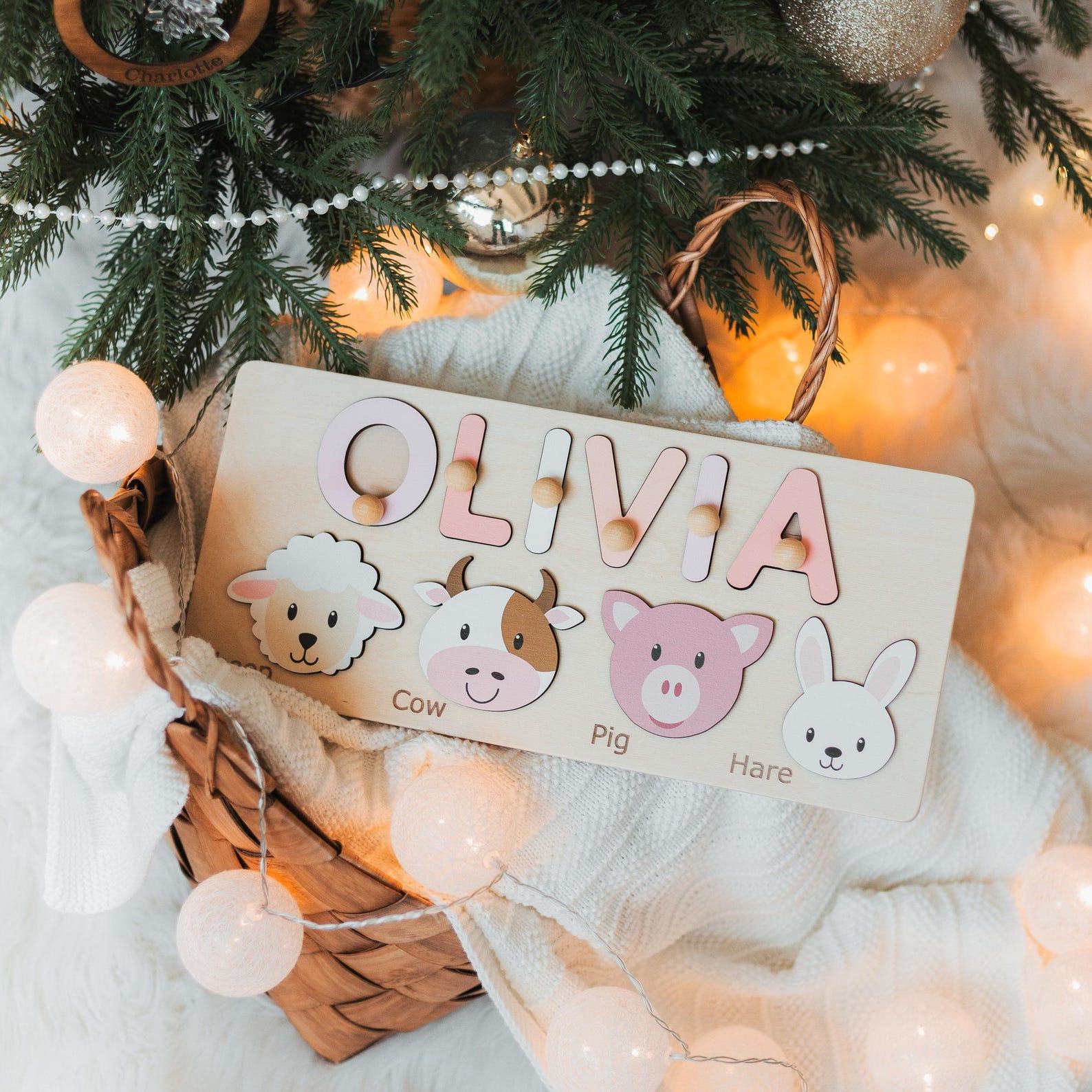 Woodland Animal Name Puzzle – Personalized Montessori Toy for Baby & Toddler – Nursery Decor & Unique Present