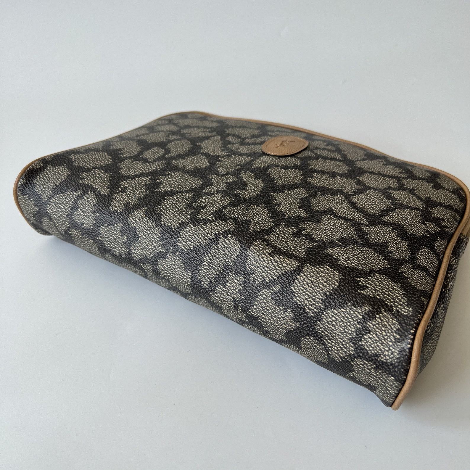 Yves Saint Laurent Vintage PVC Canvas Giraffe Pattern Clutch A Timeless Statement Piece