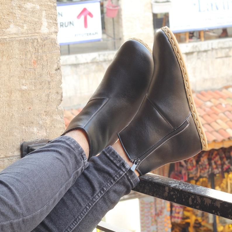 Zero Drop Ankle Boots  Black Barefoot Zipper Boots for Men – Rubber Sole Comfort