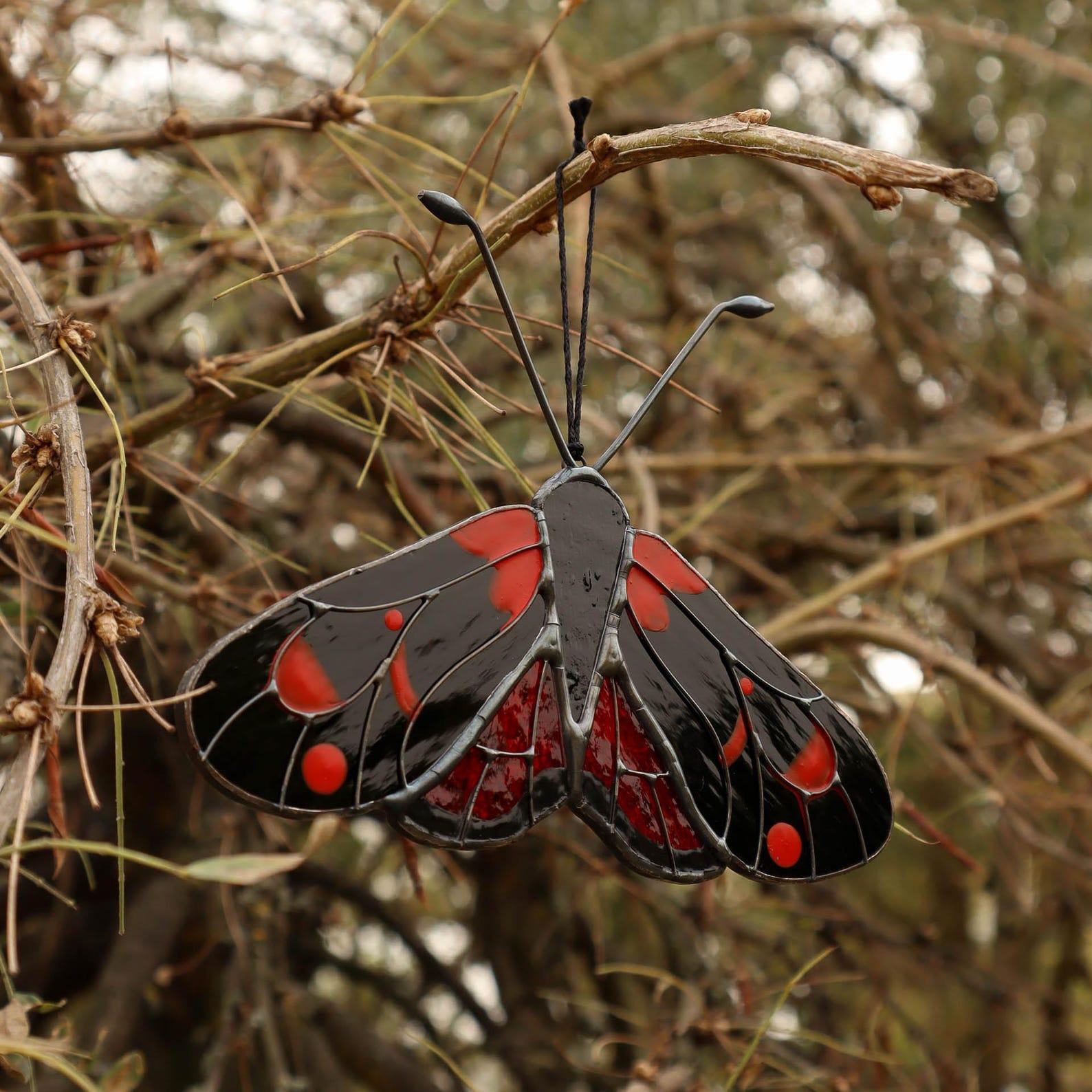 Zygaena Butterfly Suncatcher – Stained Glass Halloween & Fall Decor – Handmade Garden Art